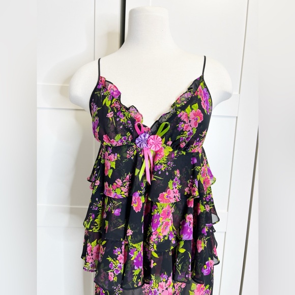 Betsey Johnson Intimates Sheer Floral Ruffle Pajama Set M - Picture 3 of 7